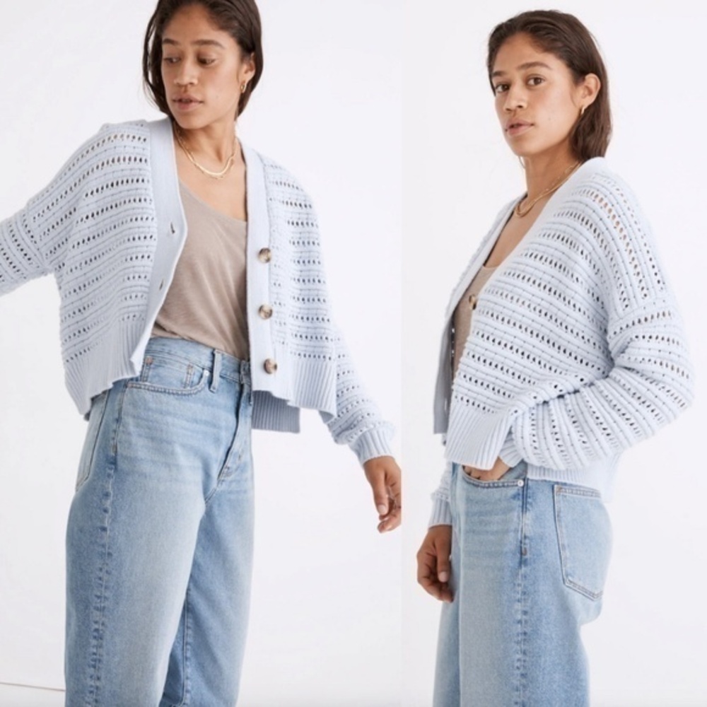 Madewell Tanfield Open-Stitch Cardigan Sweater in Pale Dawn Cotton Blend Size XS